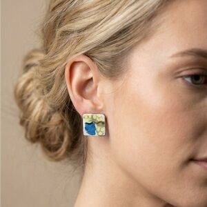 0178 Blue and Yellow Square Earrings